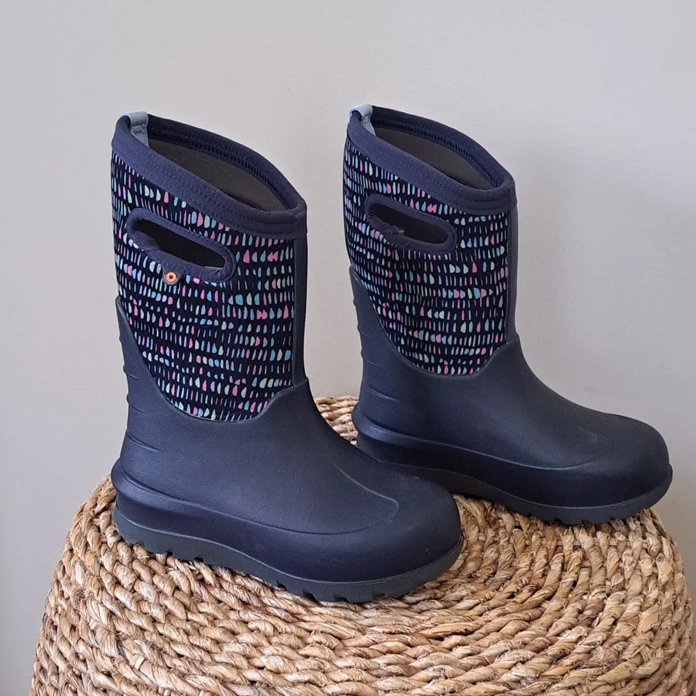 BOGS Youth‎ Neoclassic Twinkle Waterproof/Insulated Rain/ Snow Navy Boots 1